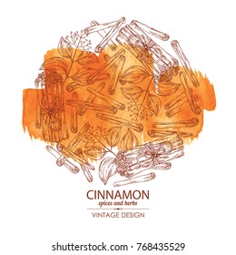 Watercolor background with cinnamon. Vector hand drawn illustration.