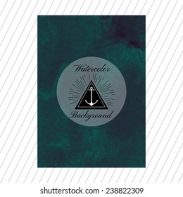 Watercolor Background. Classic vintage  logo. Editable vector template. Blue watercolor texture.