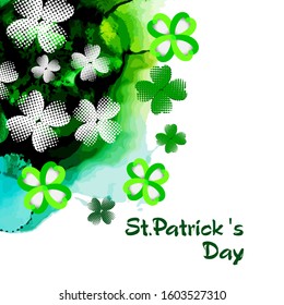 Watercolor background with clover. Happy St. Patrick's Day. mixed media. Vector illustration