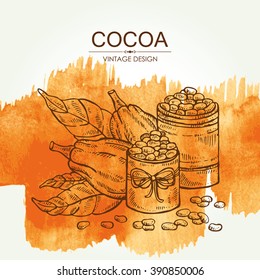Watercolor background with cocoa , hand drawn