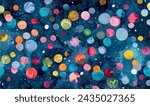 watercolor background with colorful dots on dark blue