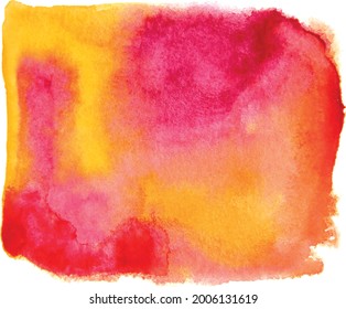 Watercolor background. Colorful stain isolated on white background. Aquarelle pink, purple, yellow amd orange spot. Abstract splash for banner, wedding invitation, decoration, postcard, flyer