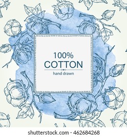 Watercolor background with cotton. hand drawn