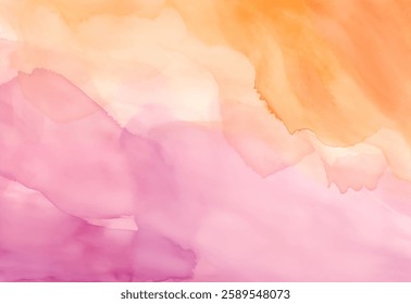 Fundo aquarela exibe uma bela mistura de tons laranja, rosa e pêssego, criando uma atmosfera sonhadora e calmante perfeita para projetos artísticos ou projetos de impressão