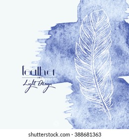 Watercolor background with feather. hand drawn