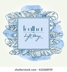 Watercolor background with feathers. hand drawn