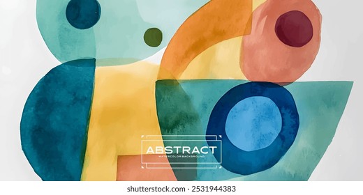 Un fondo de acuarela con Formas geométricas abstractas en un esquema de colores vibrantes.