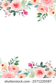 Watercolor background with flowers, border for design.