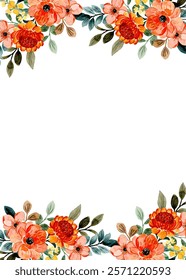 Watercolor background with flowers, border for design.