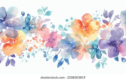 watercolor background with flowers, border, pastel colors, for design