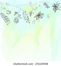 watercolor background with flowers and bubbles