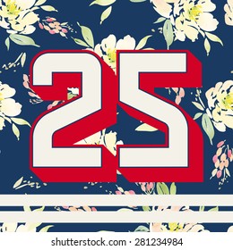 Watercolor background. Flowers. Hand lettering. Print for T-shirts with numbers. Modern design.
