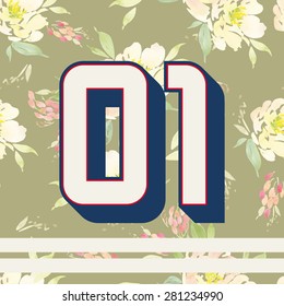 Watercolor background. Flowers. Hand lettering. Print for T-shirts with numbers. Modern design.