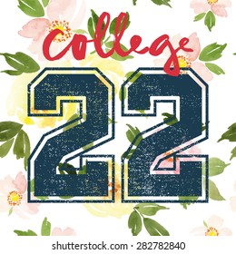 Watercolor background. Flowers. Hand lettering. Print for T-shirts with numbers. Modern design. 