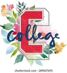 Watercolor background. Flowers. Hand lettering. Print for T-shirts.