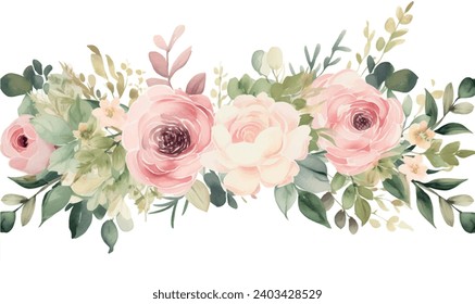 Watercolor background with flowers, pastel pink colors, bouquet