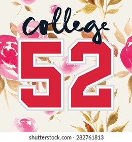 Watercolor background. Flowers. Print for T-shirt with the numbers. Modern design.