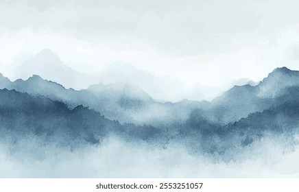 Arrière-plan à l'aquarelle, brouillard sur les montagnes