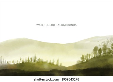 watercolor background, forest scenery, mountain singai, landscape