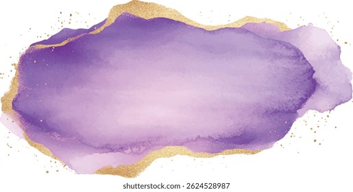Watercolor background gentle, abstract. Soft Lavender blob with soft, blurred edges. A slight gold accent adds a luxurious touch, while a spacious blank center provides room for text.