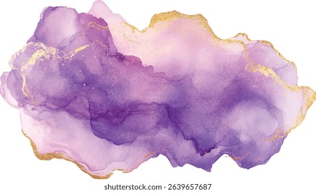 Watercolor background gentle, abstract. Soft Lavender blob with soft, blurred edges. A slight gold accent adds a luxurious touch, while a spacious blank center provides room for text.