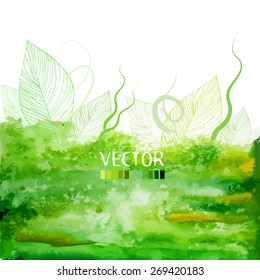 Watercolor Background Green Leaves Vector 260nw 269420183 