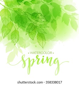 Watercolor Background Green Leaves Vector 260nw 358338017 