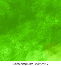 Watercolor background. Handmade texture. Bright acid green color. Vector illustration.