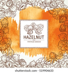 Watercolor Background with hazelnut. Hand drawn.