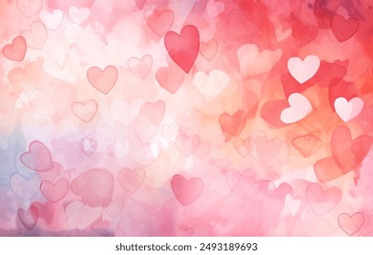 A watercolor background with hearts on it vector illustration. Blend of emotions and creativity Valentine Day abstract background, delightful piece of artwork that captures the essence of love and art