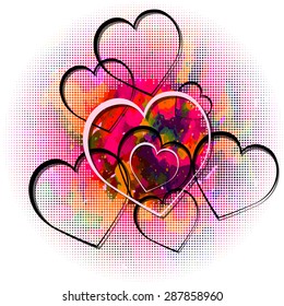 watercolor background with hearts. Vector