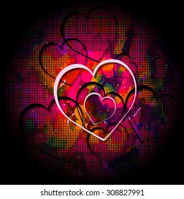 watercolor background with hearts. Vector