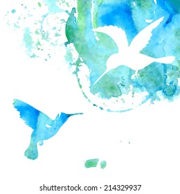 Watercolor Background with Hummingbirds