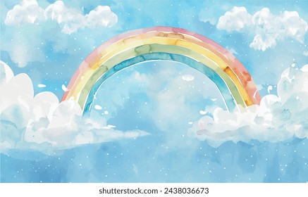 watercolor background illustration rainbow and clouds