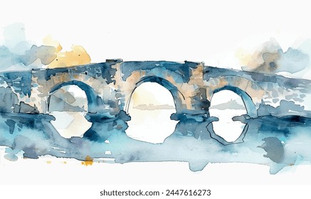 Fondo de acuarela Ilustración de puente de piedra	
