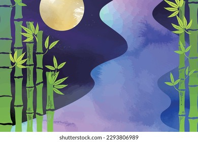 Watercolor background illustrations of the Milky Way and bamboo grove