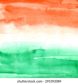 Watercolor Background. Indian Flag For Indian Independence Day. Vector Illustration. Watercolor Texture In Orange, White, And Green Colors