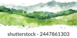  watercolor background landscape with forest and mountains