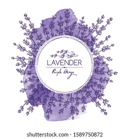 Watercolor background with lavender: twig, lavender flowers and leaves. Perfumery, cosmetics and medical plant. Vector hand drawn illustration