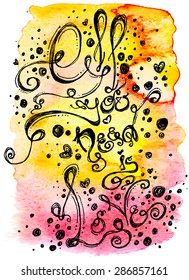 watercolor background with lettering and bubbles