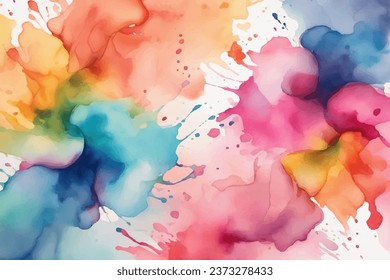 Watercolor background. Multicolor watercolor splash. Abstract multicolored watercolor stain background color pink turquoise yellow. Beautiful wallpaper HD splash watercolor multicolor.