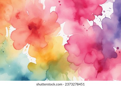 Watercolor background. Multicolor watercolor splash. Abstract multicolored watercolor stain background color pink turquoise yellow. Beautiful wallpaper HD splash watercolor multicolor.