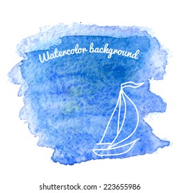 Watercolor background with nautical elements. Beautiful vector hand drawn texture. Background for web pages, invitations, save the date cards. Watercolor vector. 