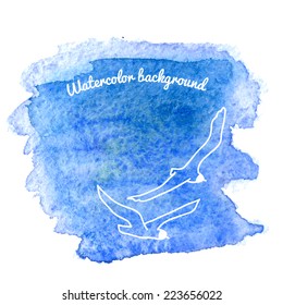 Watercolor background with nautical elements. Beautiful vector hand drawn texture. Background for web pages, invitations, save the date cards. Watercolor vector. 