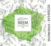 Watercolor background with neem, leaves and selling. Cosmetics and medical plant. hand drawn.