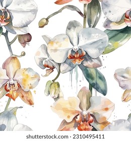 Watercolor background orchid. Seamless pattern. Vector illustration