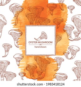 Watercolor Background With Oyster Mushroom: Mushroom Pleurotus. Mushroom. Vector Hand Drawn Illustration