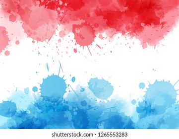 Watercolor background with paint splashes in Luxembourg flag colors. Template background for Luxembourg national holidays.
