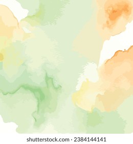 Watercolor background in pale green, pale orange color