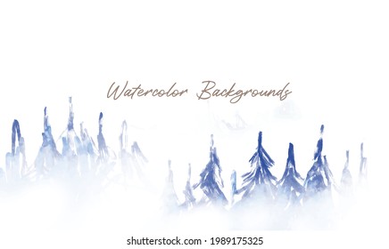 watercolor background, pine forest and winter snow. For posters, media presentations, brochures, banners.